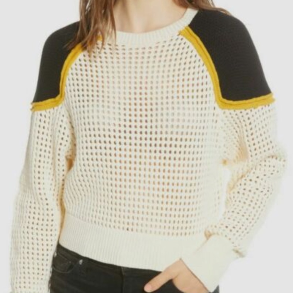 Rebecca Minkoff Women White Crew-Neck Crop Perforated Pullover Sweatshirt